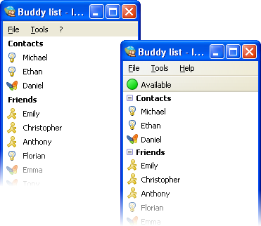 Buddy list windows in Instantbird 0.2 and 0.1.3